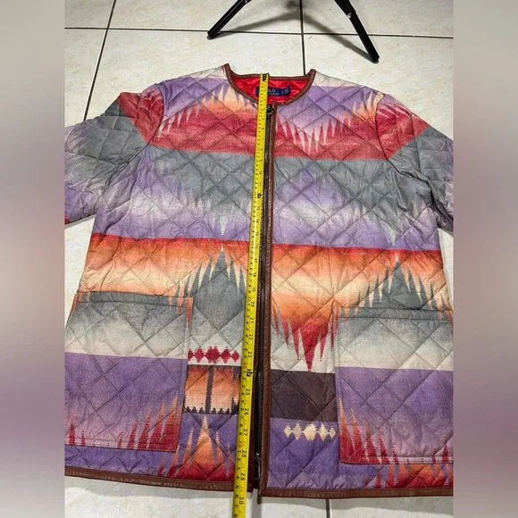 DAMAGE Polo Ralph Lauren Quilted Leather Trim Southwest Aztec Multi Color Jacket - Picture 4 of 12